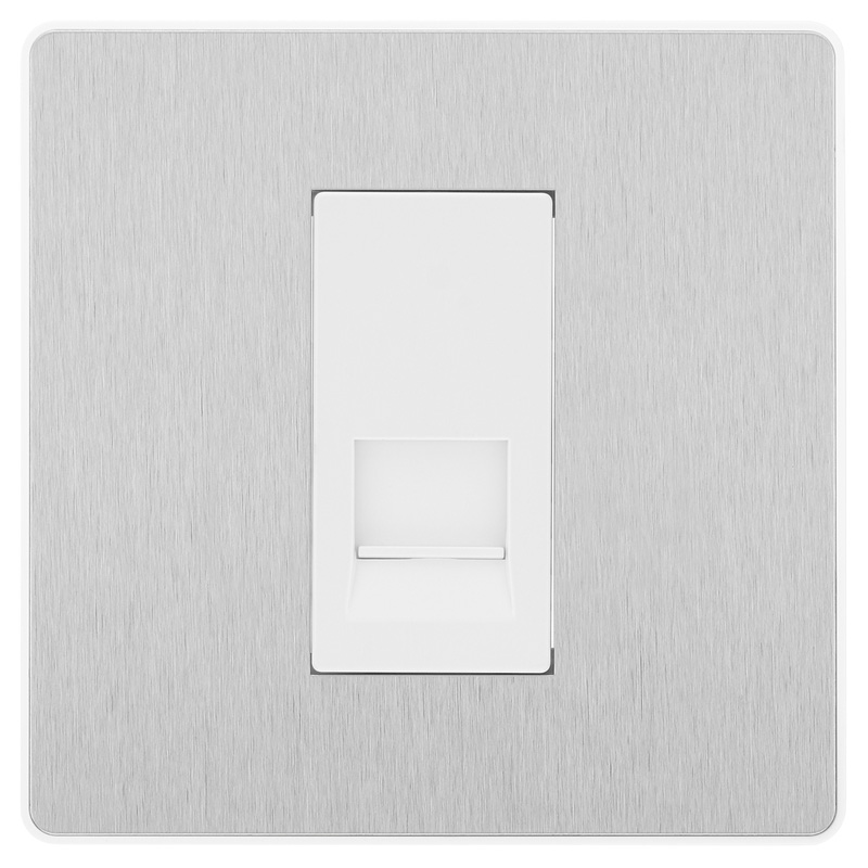 BG Evolve Brushed Steel (White Ins) Single Master Telephone Socket