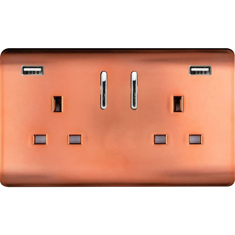 Trendiswitch Copper 2 Gang 13 Amp Socket. 2X2.1MaH USB 2 Gang