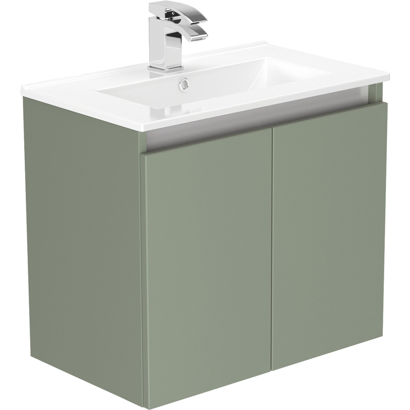 Newland Double Door Slimline Wall Hung Vanity Unit With Basin Sage Green 600mm