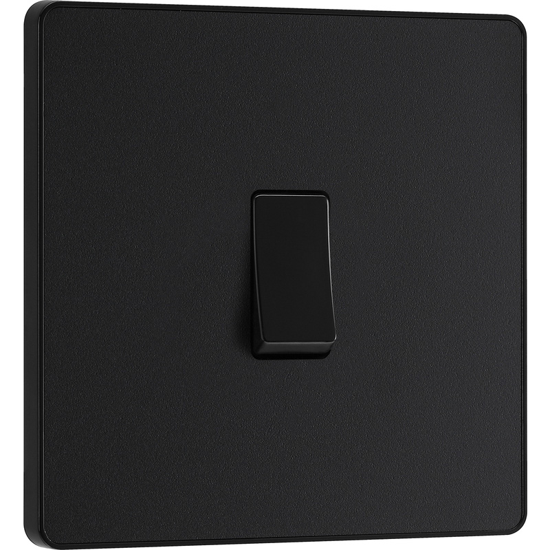 BG Evolve Matt Black (Black Ins) Single Light Switch, 20A 16Ax, 2 Way