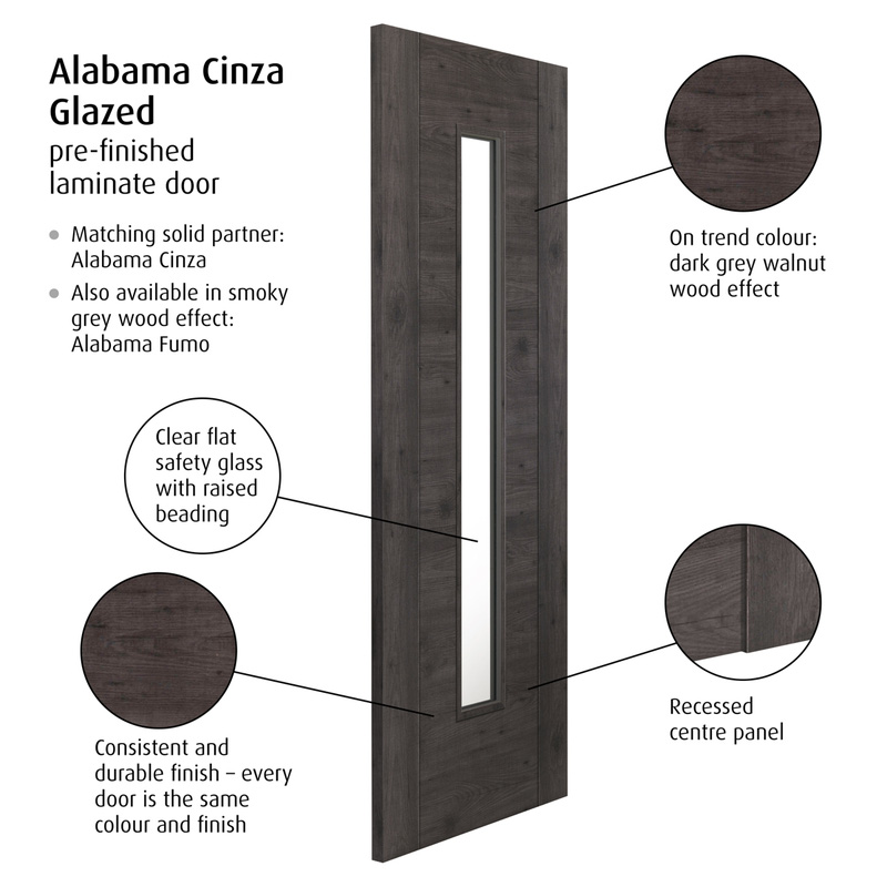 Alabama Cinza Clear Glazed Laminate Internal Door 35 x 1981 x 686mm