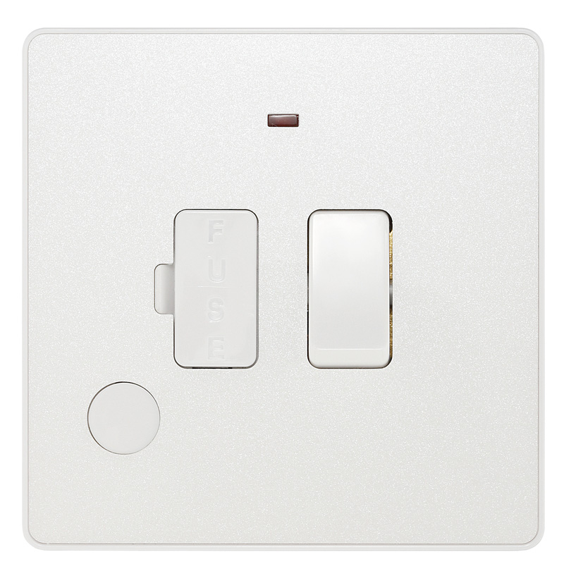 BG Evolve Pearlescent White (White Ins) Switched 13A Fused Connection Unit With Power Led Indicator, And Flex Outlet