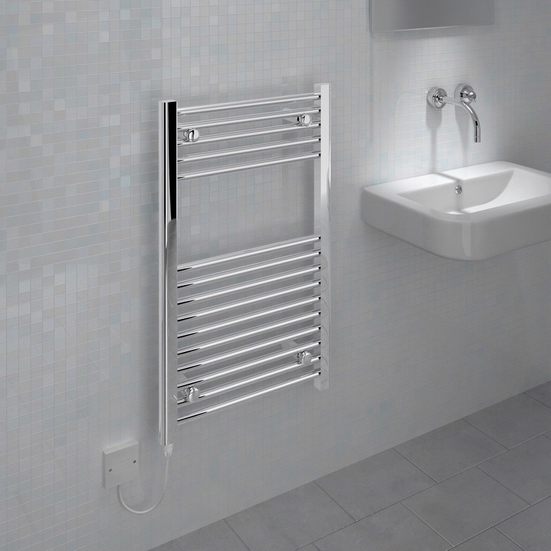 Kudox Electric Pre-Filled Chrome Flat Towel Radiator 800 x 500mm 200W
