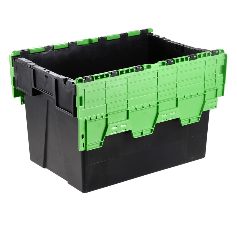 Euro Container 65L with Attached Lid 600 x 400 x 365mm - Green Lid