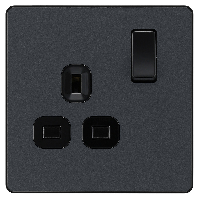 BG Evolve Matt Grey (Black Ins) Single Switched 13A Power Socket