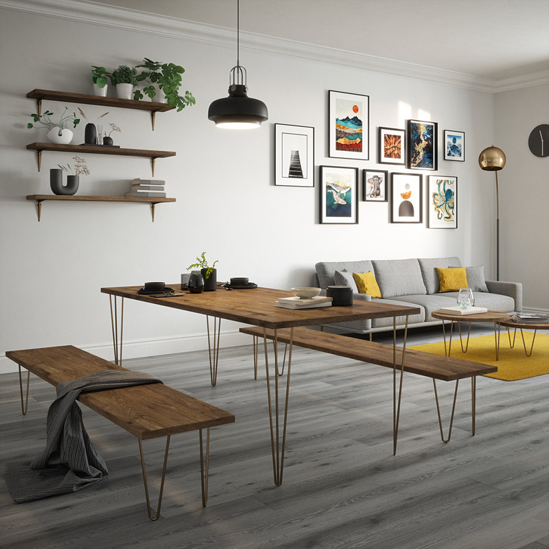 Rothley 3-Pin Hairpin Leg 710mm Antique Brass