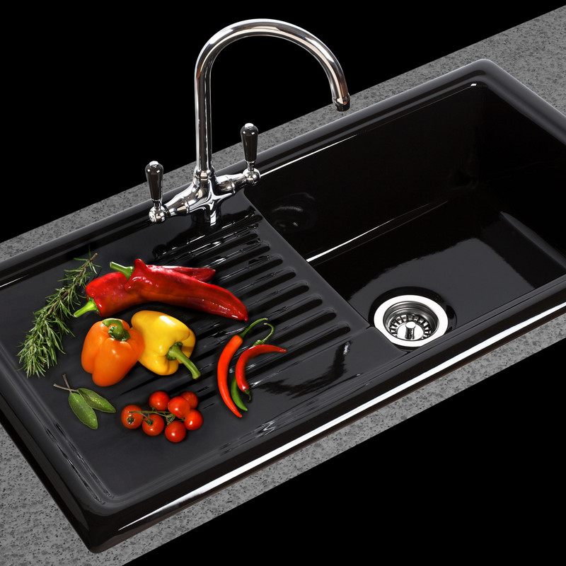 Reginox Reversible Ceramic Kitchen Sink & Drainer Single Bowl Black