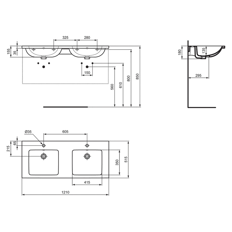 Ideal Standard i.life B 4 Drawer Wall Hung Unit with Double Basin Matt White 1200mm with Brushed Chrome Handles