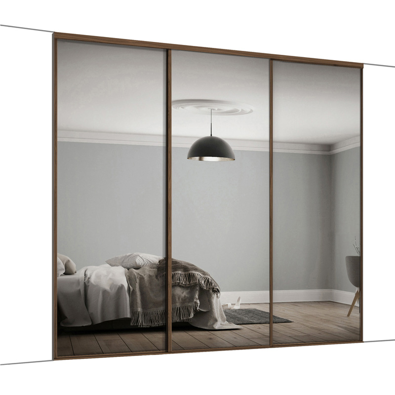 Spacepro Classic 3 Door Sliding Wardrobe Kit Walnut Framed Mirror 2216 x 2260mm