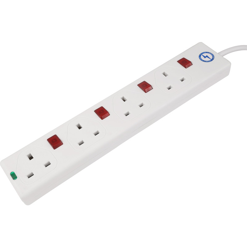 Switched Surge Extension Lead 4 Gang 0.75m White