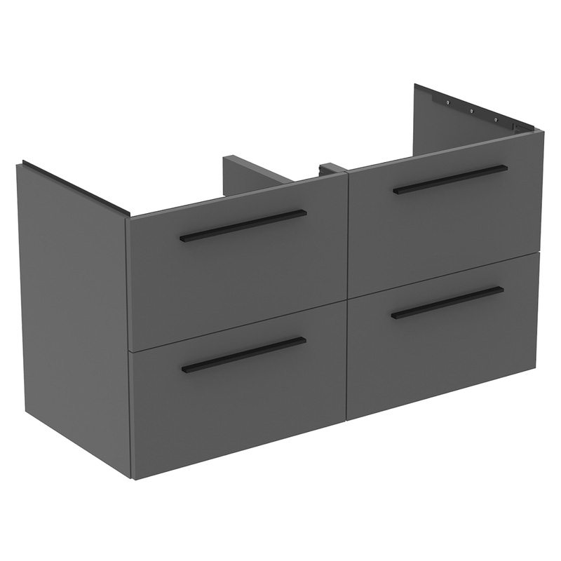 Ideal Standard i.life B 4 Drawer Wall Hung Unit with Double Basin Matt Quartz Grey 1200mm with Matt Black Handles