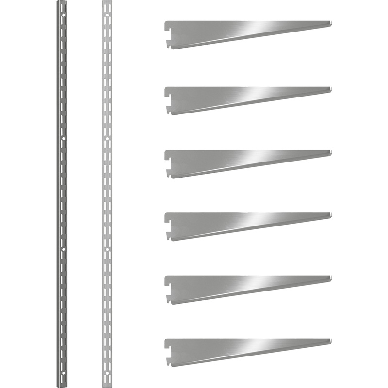 Rothley Krome Twin Slot Shelving Kit 1980mm Uprights (x2) & 220mm Brackets (x6)
