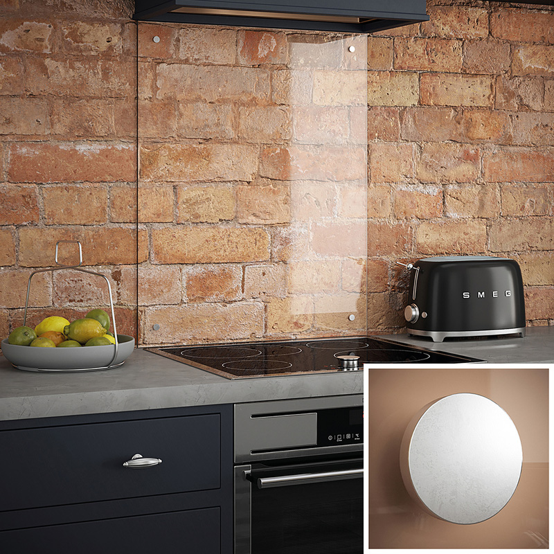 Splashback Clear Glass Splashback with Satin Chrome Caps 600 x 750mm