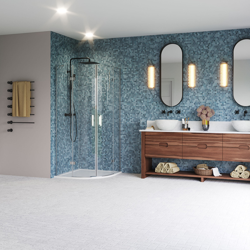 Aqualux Frameless 6mm 2 Door Quadrant Shower Enclosure with Tray and Waste Kit 900x900mm