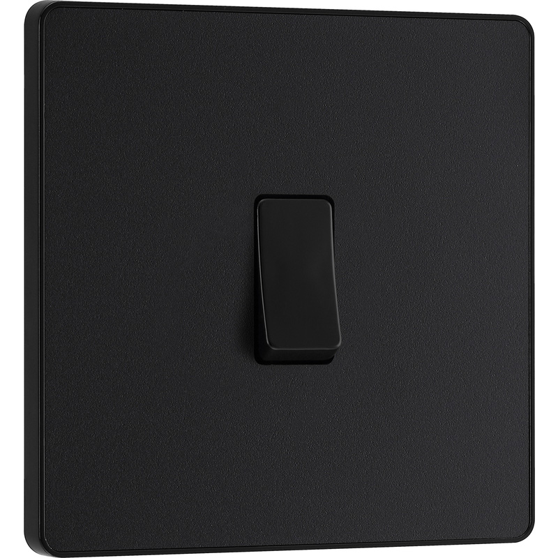 BG Evolve Matt Black (Black Ins) Single Intermediate Light Switch, 20A 16Ax