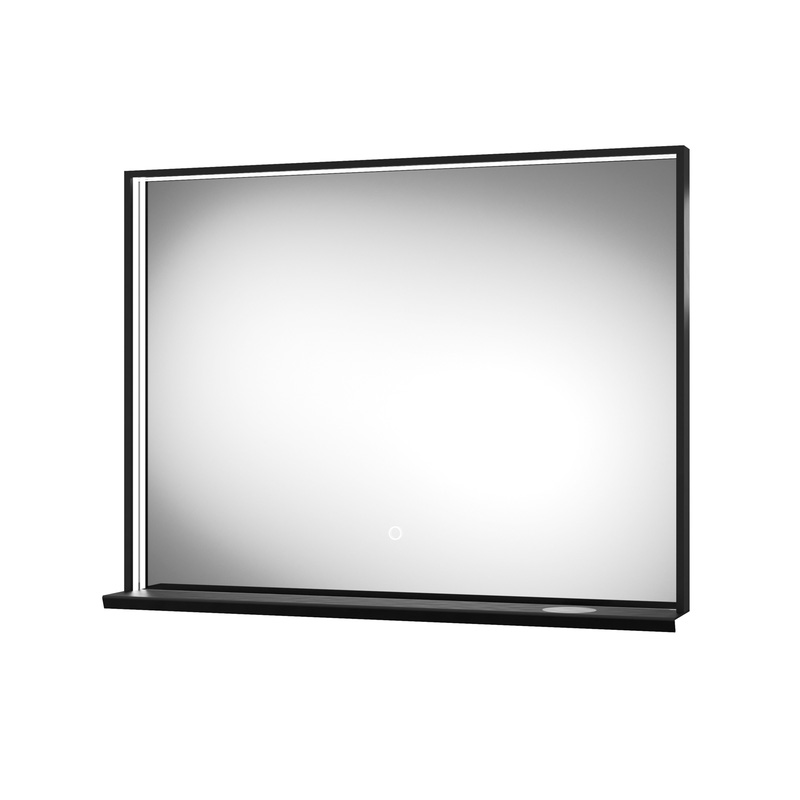 Sensio Element LED Bathroom Mirror With Wireless Charging Shelf TrioTone Black 800 x 600mm