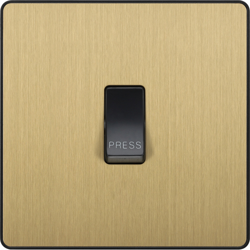 BG Evolve Brushed Brass (Black Ins) Single Press Switch, 10A