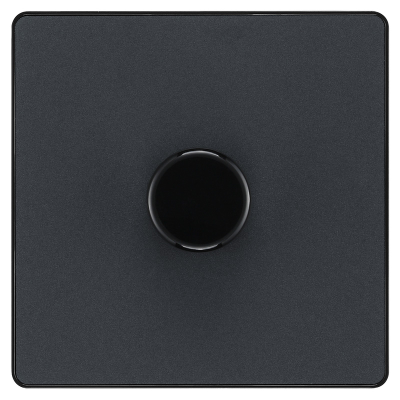 BG Evolve Matt Grey (Black Ins) Trailing Edge Led 200W Single Dimmer Switch, 2-Way Push On/Off