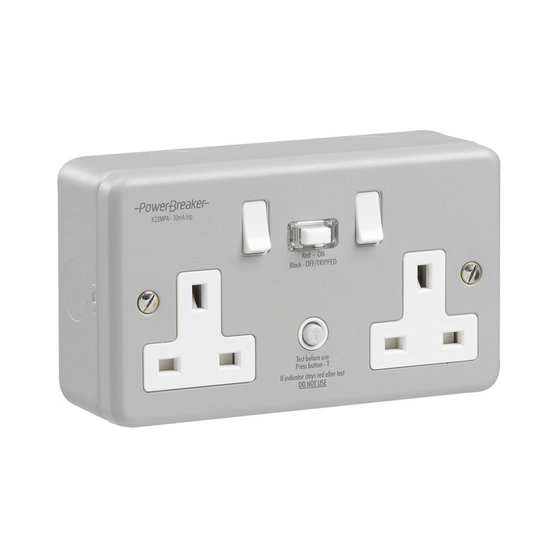 RCD Switched Socket Metalclad 2 Gang 13A 30mA