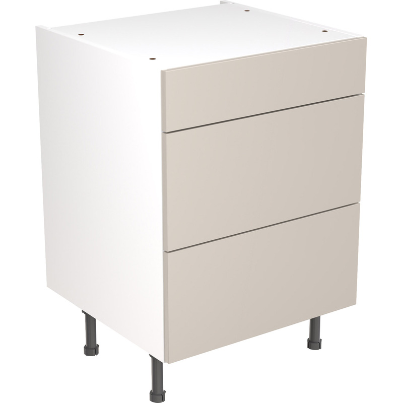 Kitchen Kit Flatpack Slab Kitchen Cabinet Base 3 Drawer Unit Ultra Matt Light Grey 600mm