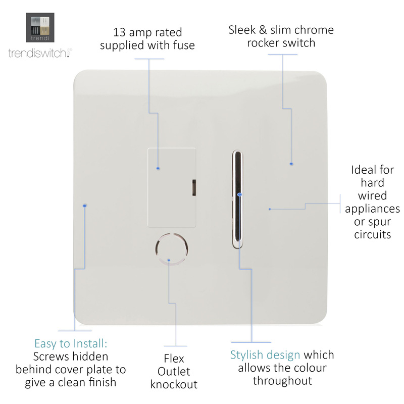 Trendiswitch White 13 Amp Switched Fused Spur 1 Gang