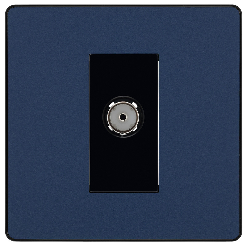 BG Evolve Matt Blue (Black Ins) Single Socket For Tv Or Fm Co-Axial Aerial Connection
