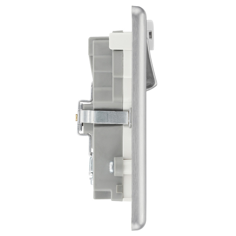 BG Brushed Steel 13A White Insert WiFi Extender & USB Socket 2 Gang + 1 USB (2.1A)