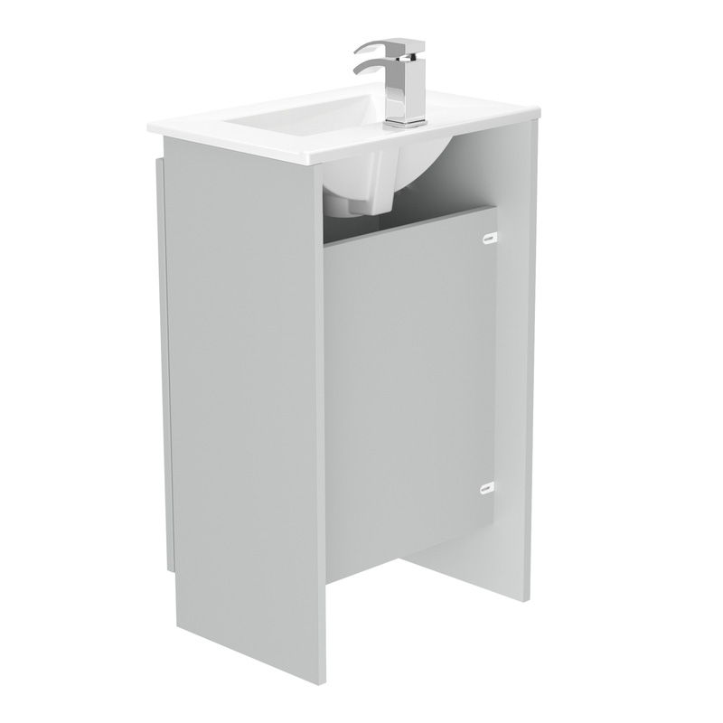 Newland Double Door Slimline Floor Standing Vanity Unit With Basin Pearl Grey 500mm