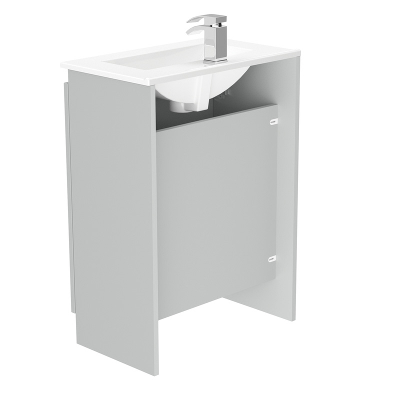 Newland Double Door Slimline Floor Standing Vanity Unit With Basin Pearl Grey 600mm