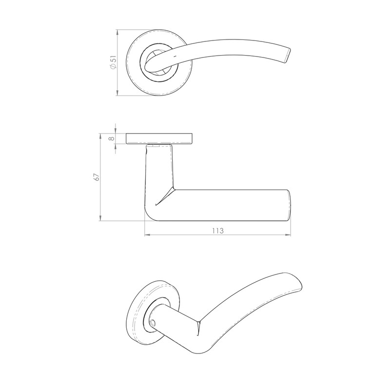Serozzetta Tres Lever On Rose Door Handles Satin Chrome