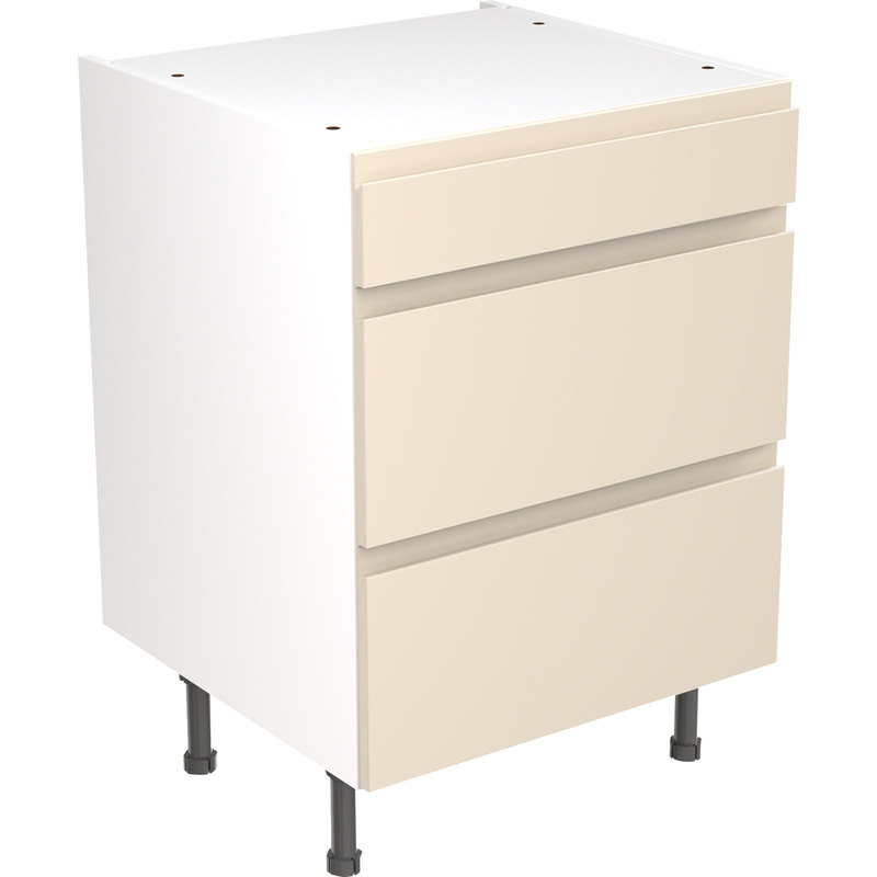 Kitchen Kit Ready Made J-Pull Kitchen Cabinet Base 3 Drawer Unit Ultra Matt Cashmere 600mm