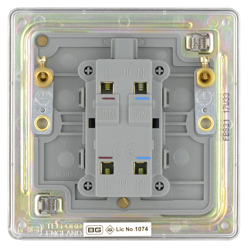 BG Screwless Flat Plate Brushed Stainless Steel 20A DP Switch Switch & Neon