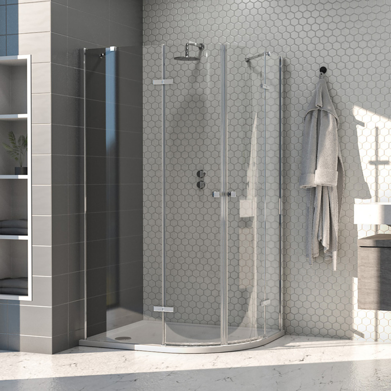 Aqualux Frameless 8mm Offset Quadrant Shower Enclosure 1200x900mm