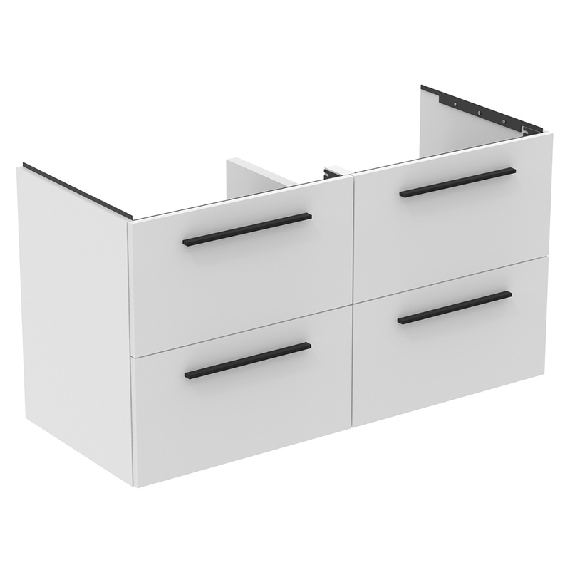 Ideal Standard i.life B 4 Drawer Wall Hung Unit with Double Basin Matt White 1200mm with Matt Black Handles