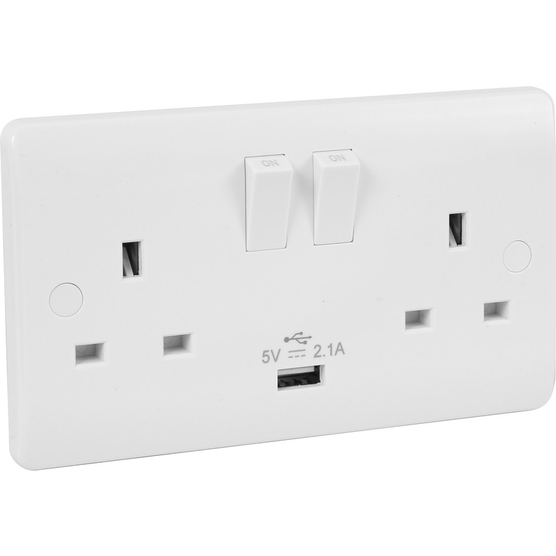 Click Mode DP Switched USB Socket 2 Gang 1 x 2.1A USB