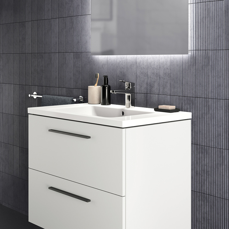 Ideal Standard i.life B Double Drawer Wall Hung Unit with Basin Matt White 800mm with Matt Black Handles