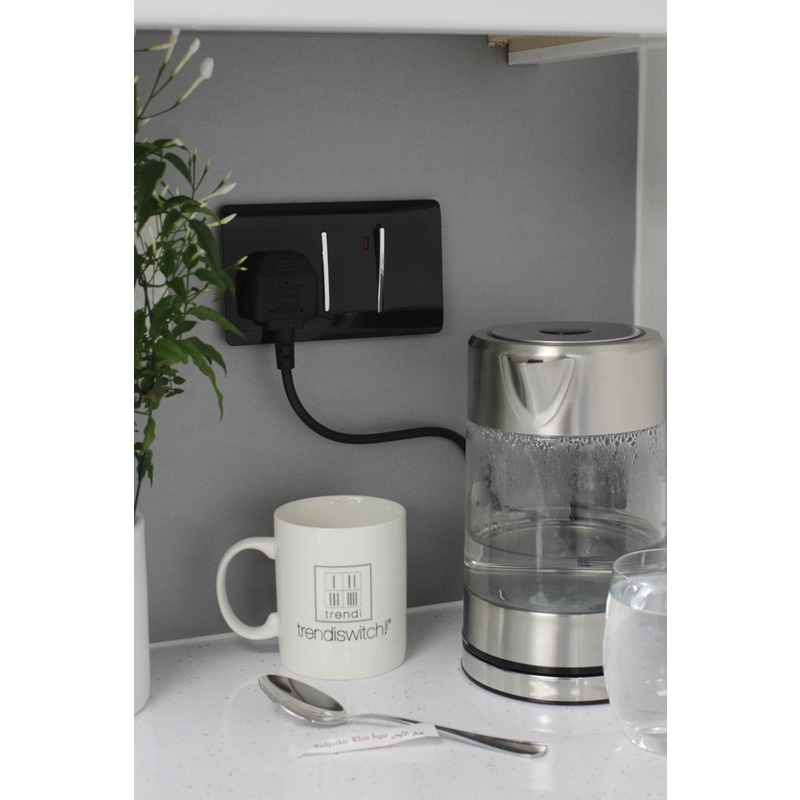 Trendiswitch Black 13 Amp Cooker Switch & Socket with Neon 2 Gang