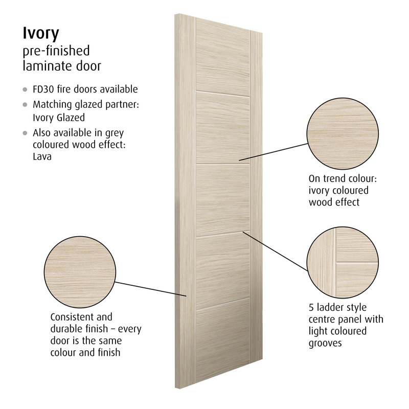 Ivory Laminate Internal Door FD30 44 x 1981 x 686mm