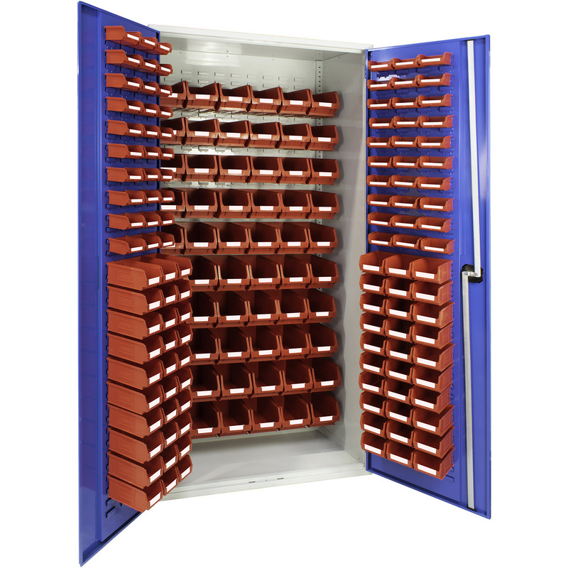 Barton Louvred Panel Cabinet with Red Bins 2000 x 1015 x 430mm with 60 TC1, 60 TC2 & 60 TC3 Bins