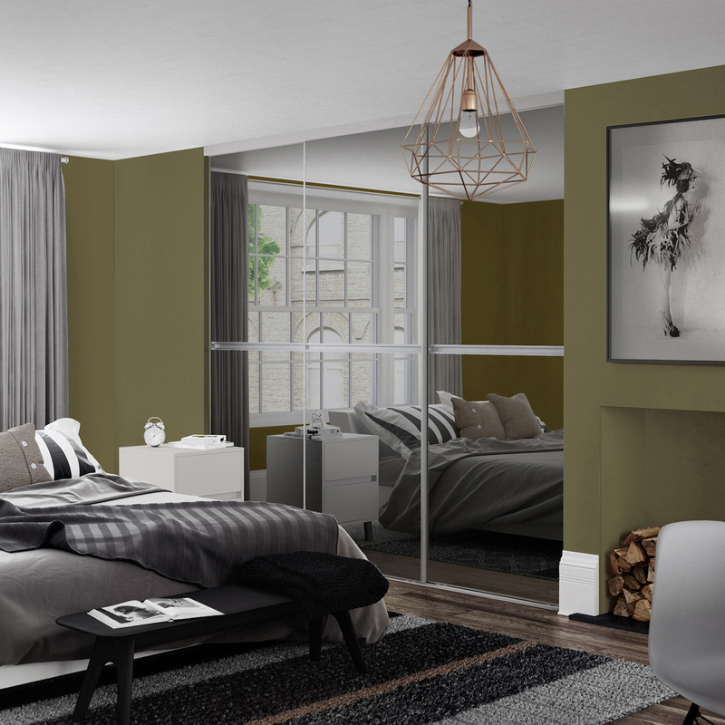 Spacepro Minimalist 3 Door Sliding Wardrobe Kit Silver Framed Grey Glass Doors 2246 x 2260mm