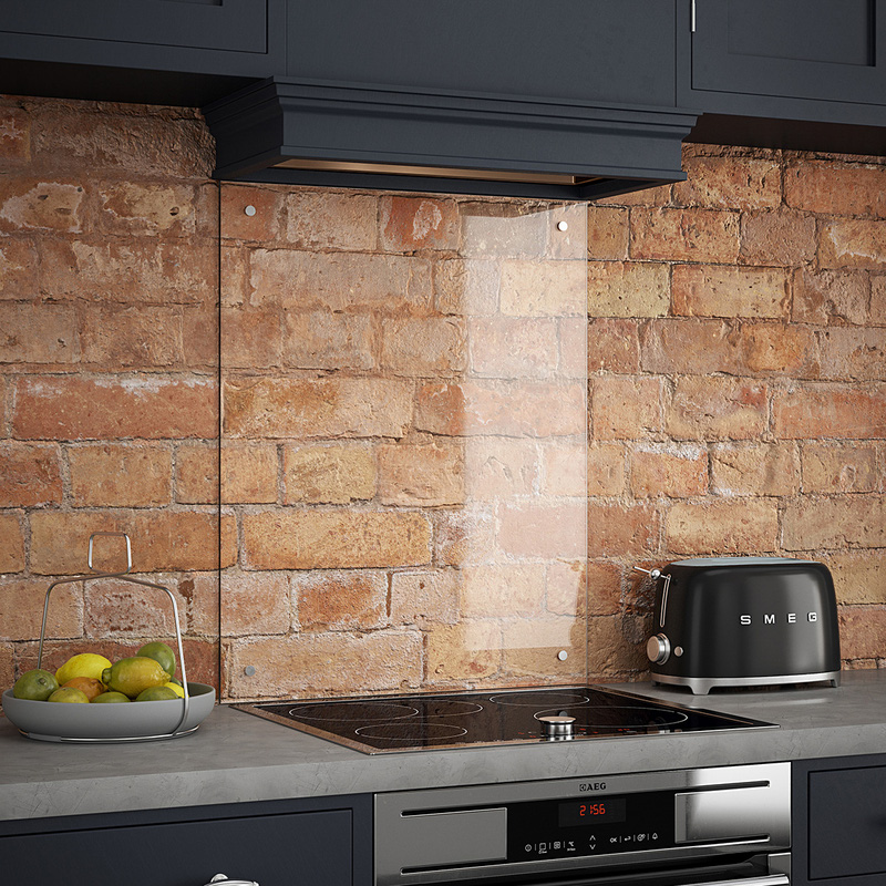 Splashback Clear Glass Splashback with Satin Chrome Caps 600 x 750mm