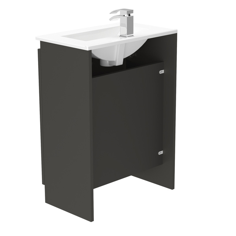 Newland Double Door Slimline Floor Standing Vanity Unit With Basin Midnight Mist 600mm
