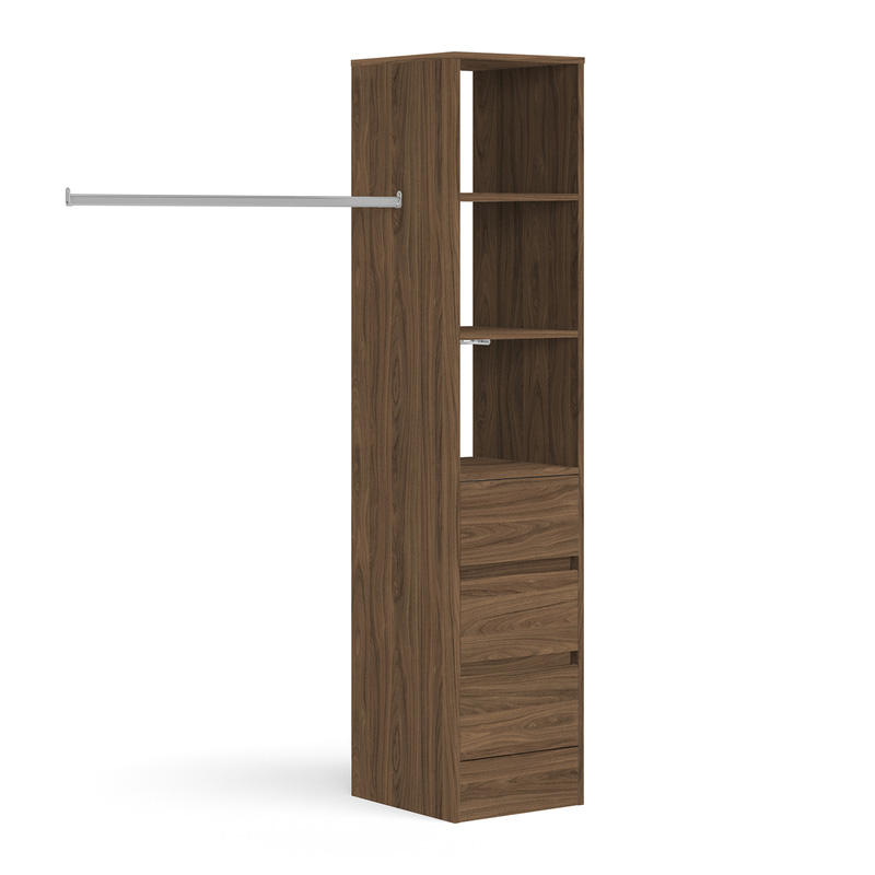 Spacepro 3 Drawer Tower Unit with 1 Hanger Bar Walnut 2100 x 450 x 500mm