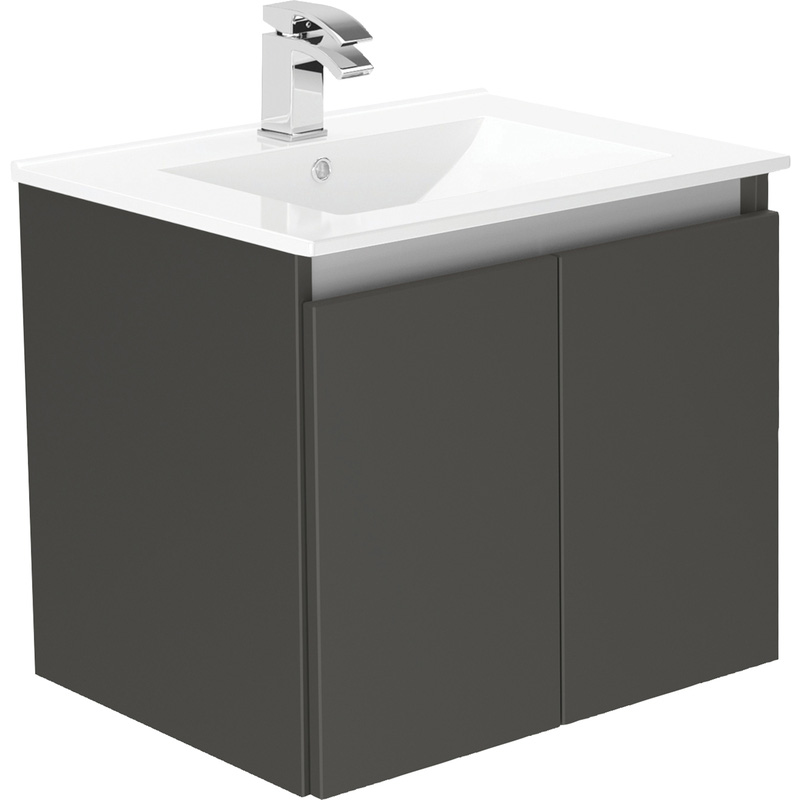Newland Double Door Wall Hung Vanity Unit With Basin Midnight Mist 600mm