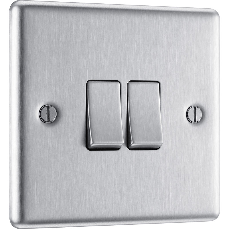 BG Brushed Steel 10A Switch 2 Gang 2 Way