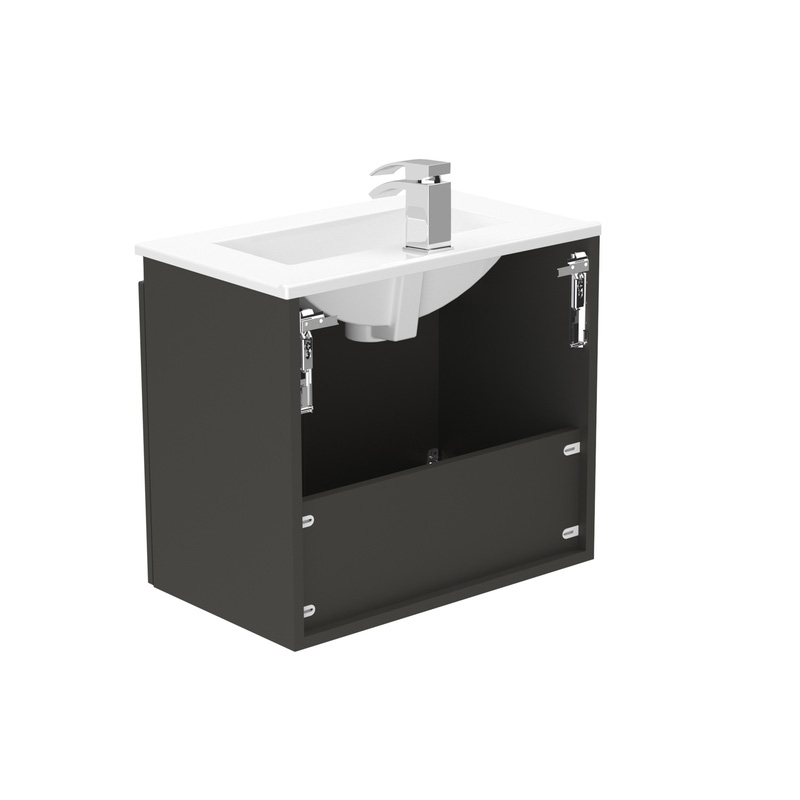 Newland Double Door Slimline Wall Hung Vanity Unit With Basin Midnight Mist 600mm