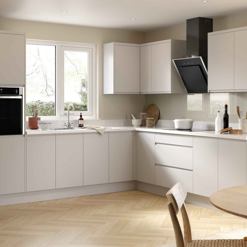 Kitchen Kit Ready Made J-Pull Kitchen Cabinet Pull Out Base Blind Corner Unit Ultra Matt Light Grey 1000mm Right Hand