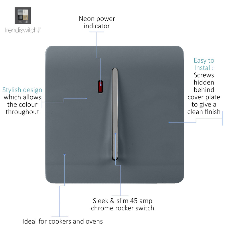 Trendiswitch Warm Grey 45 Amp Switch with Neon 1 Gang