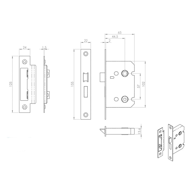 Eurospec Bathroom Lock 2.5" Polished Nickel
