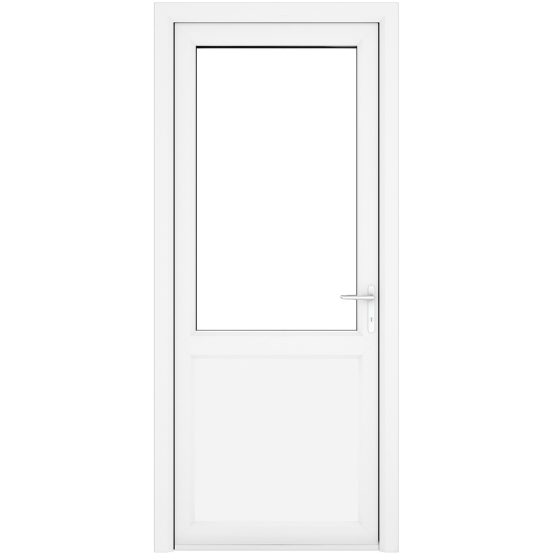 Crystal uPVC Single Door Half Glass Half Panel Left Hand Open In 890mm x 2090mm Clear Double Glazed White